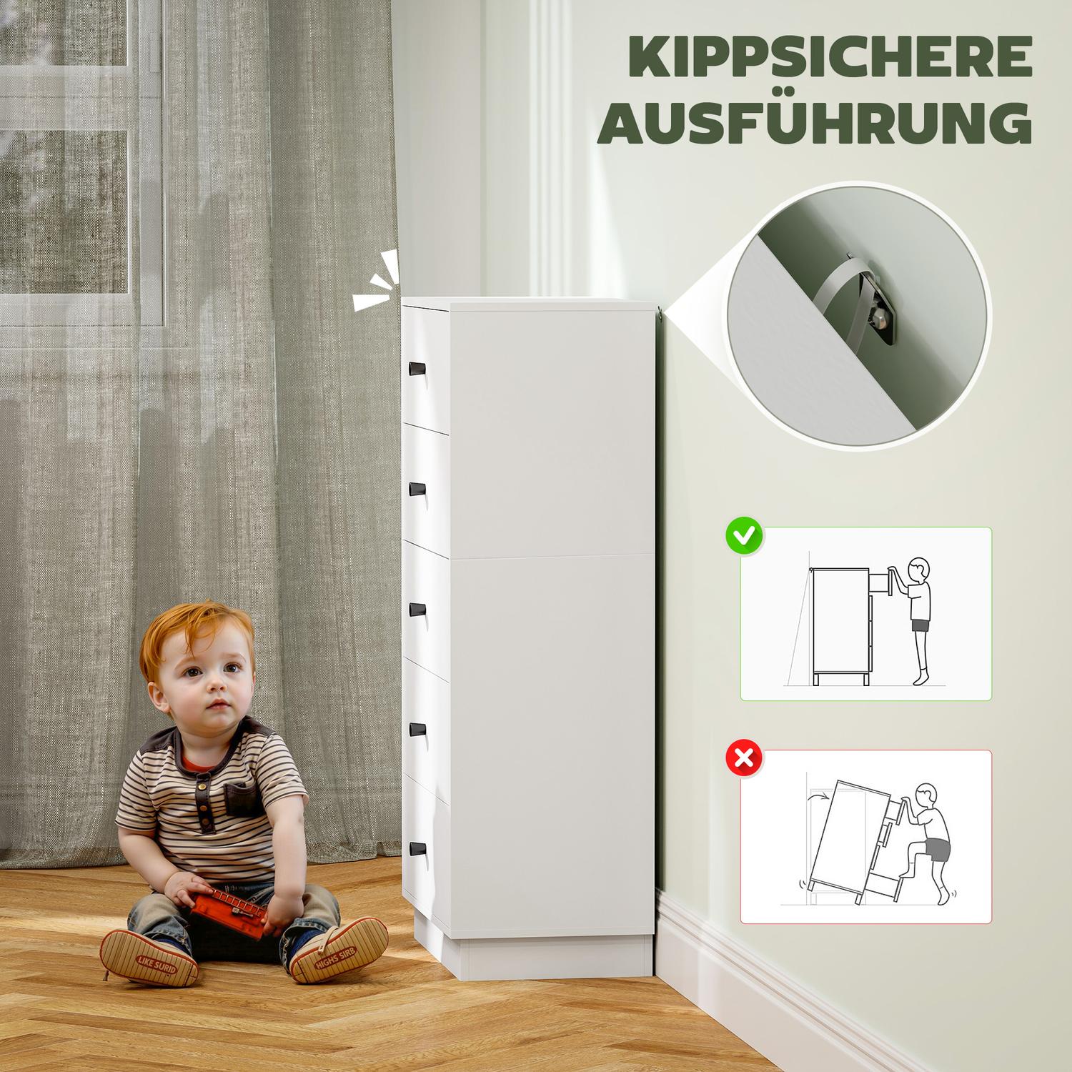 Vit byrå i trä, förvaringsskåp med 5 lådor