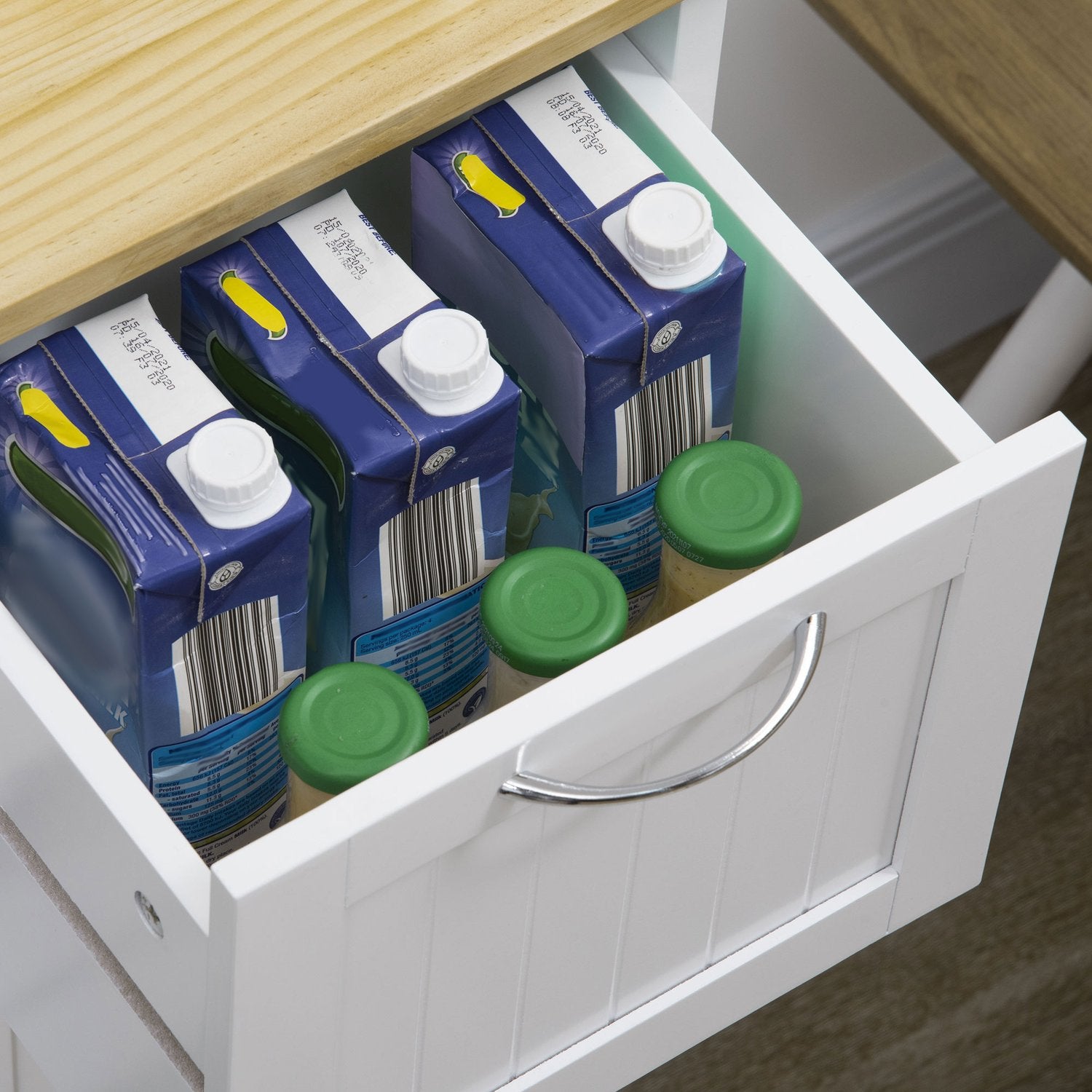 Vit köksvagn, 3-lådor 3-vånings förvaring med bänkskiva