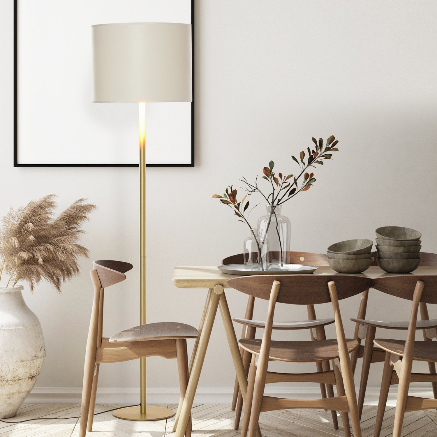 Vit metall golvlampa för vardagsrum, Ø40 x 160H Cm