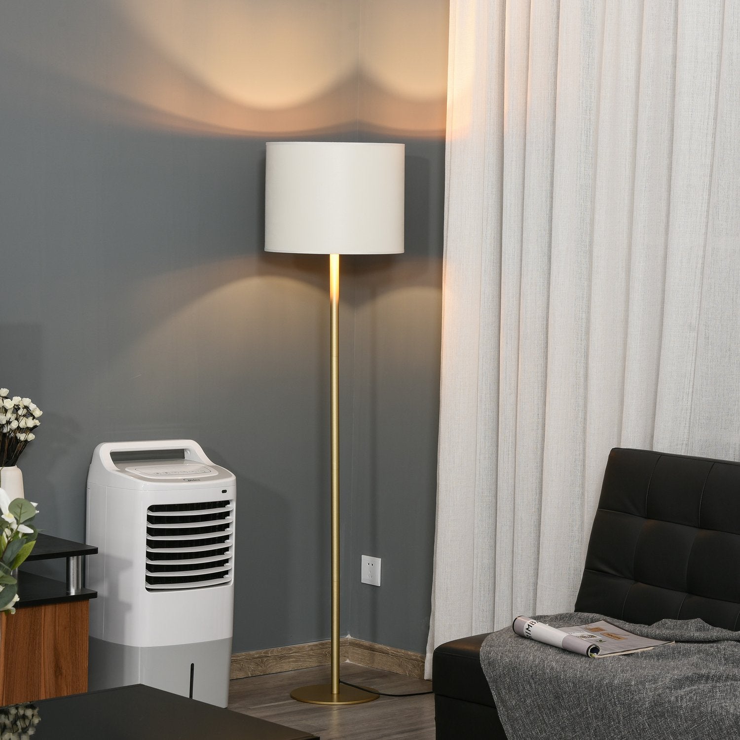 Vit metall golvlampa för vardagsrum, Ø40 x 160H Cm