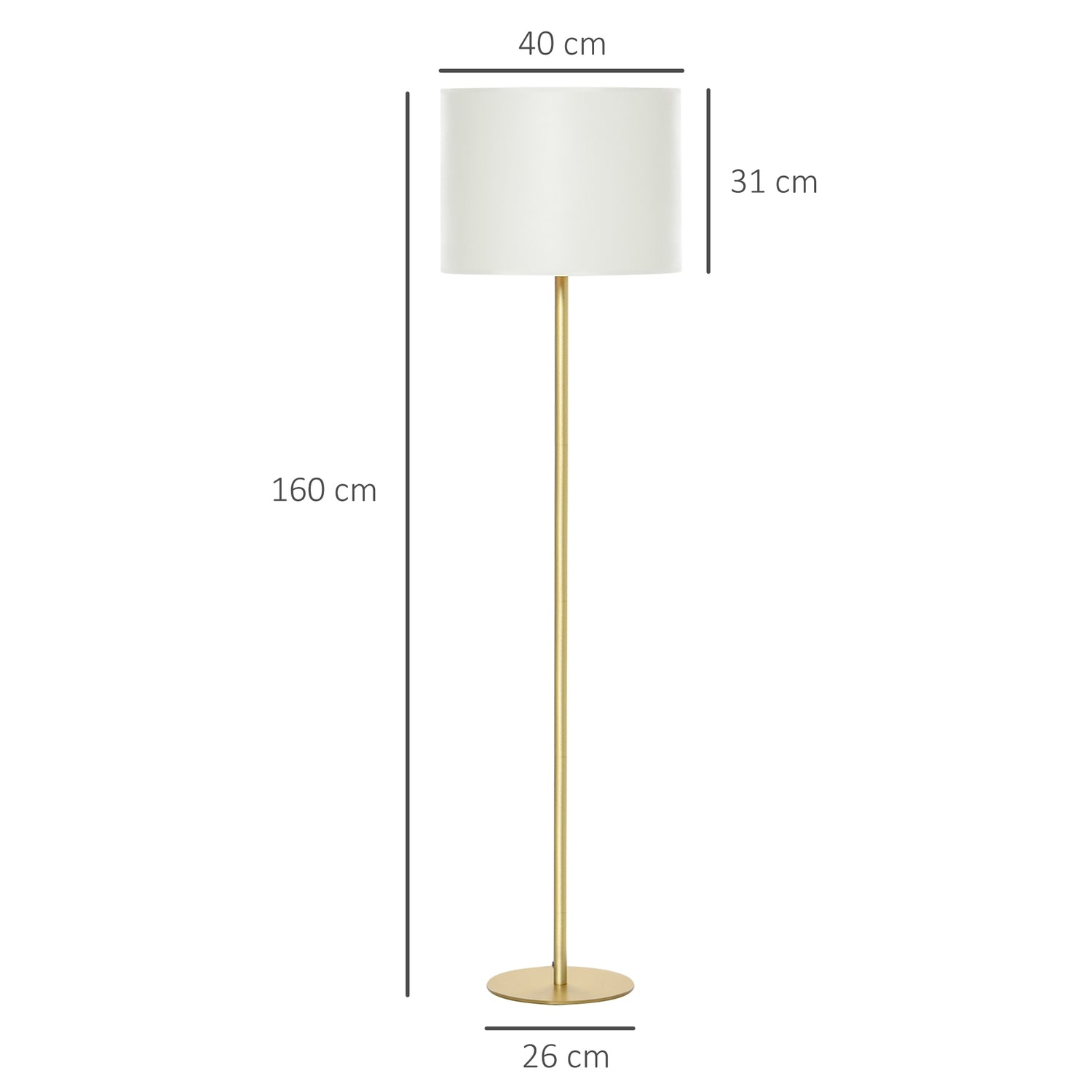 Vit metall golvlampa för vardagsrum, Ø40 x 160H Cm