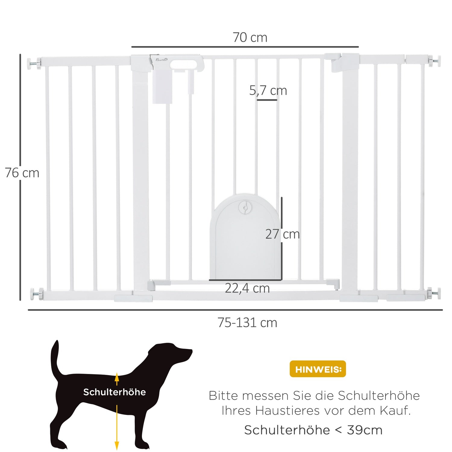 Vit metall trappgrind, 75-131cm, säker klämfäste