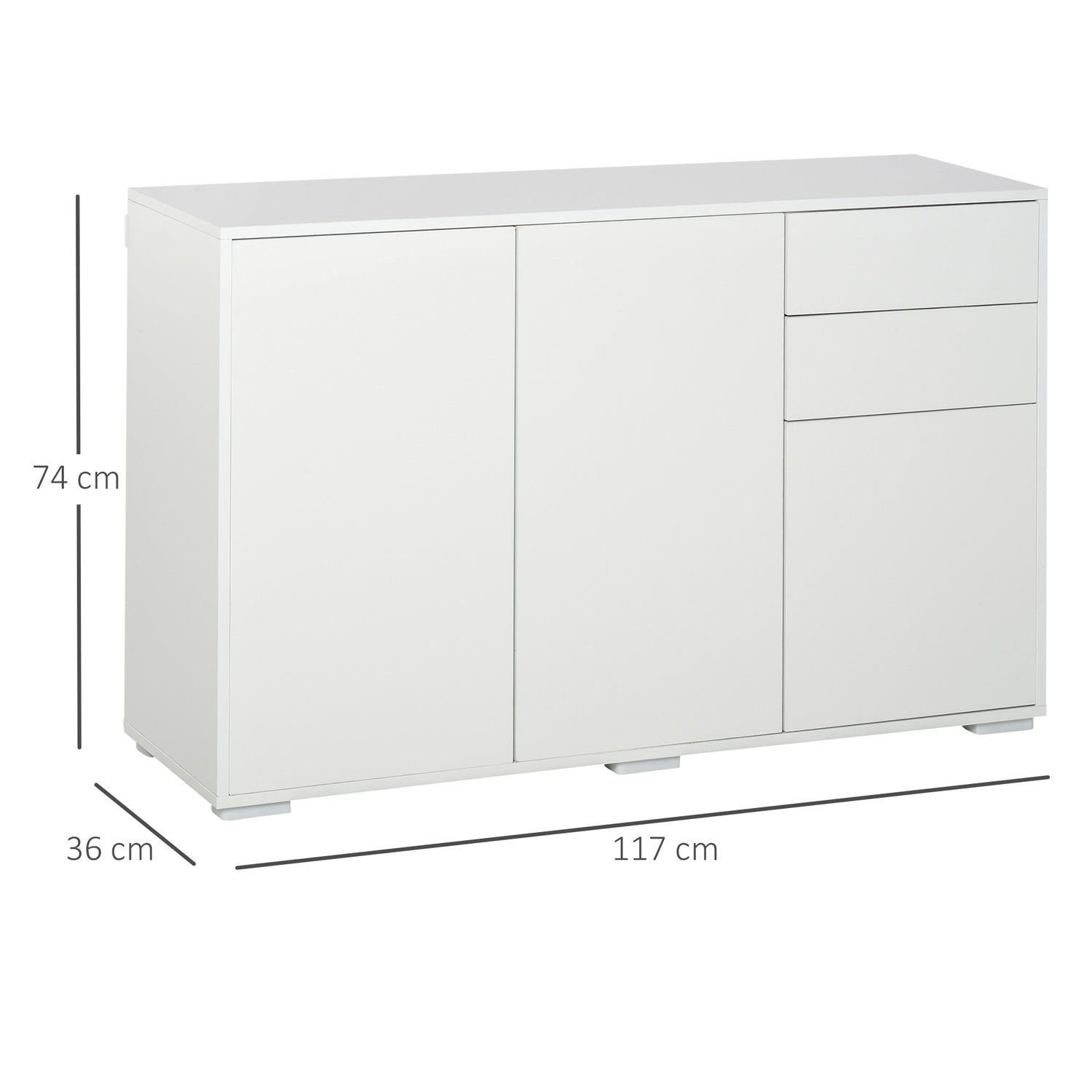 Vit sideboard byrå med 2 lådor & 3 dörrar