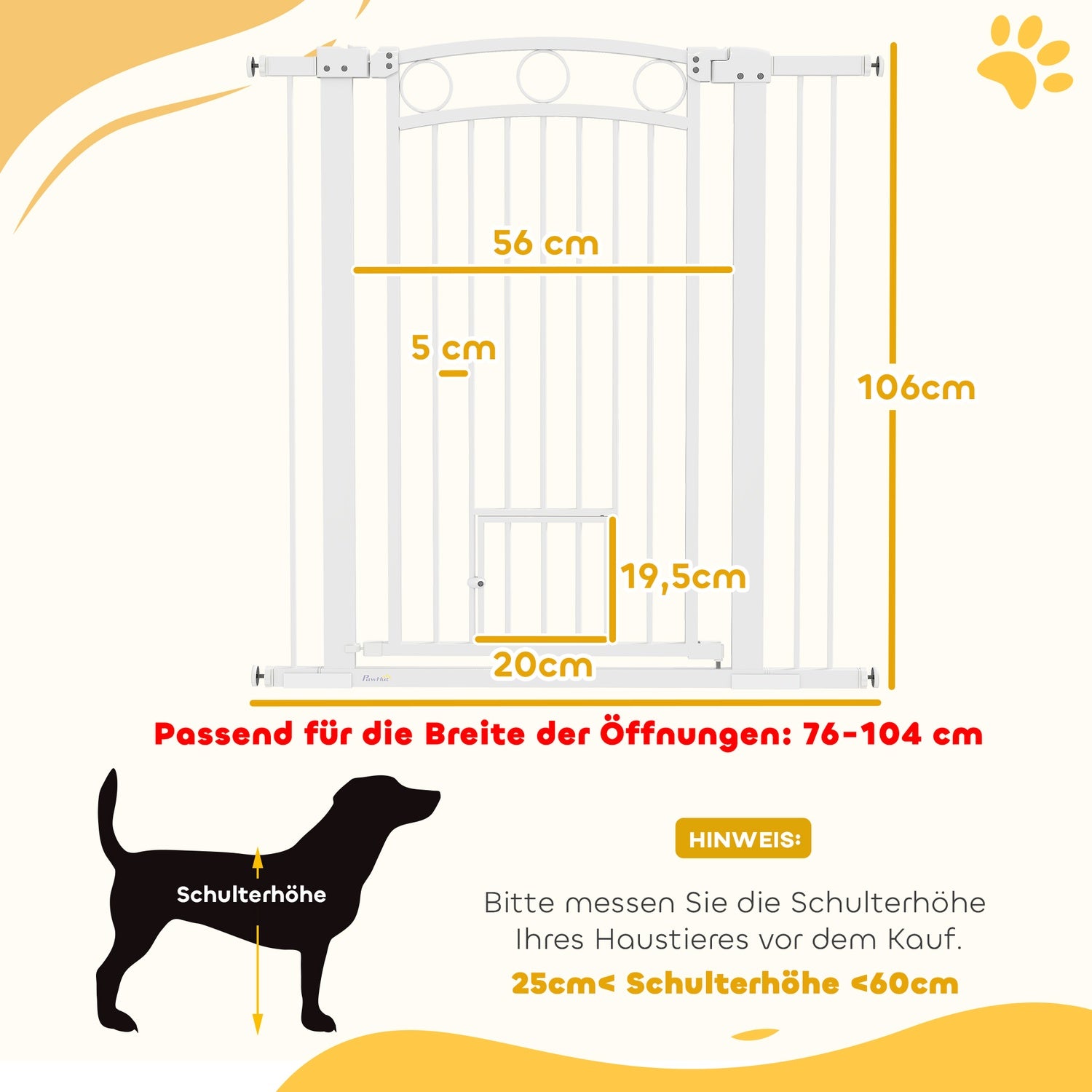 Vit stålskyddsgrind för hund och katt, 76-104 cm, ingen borrinstallation