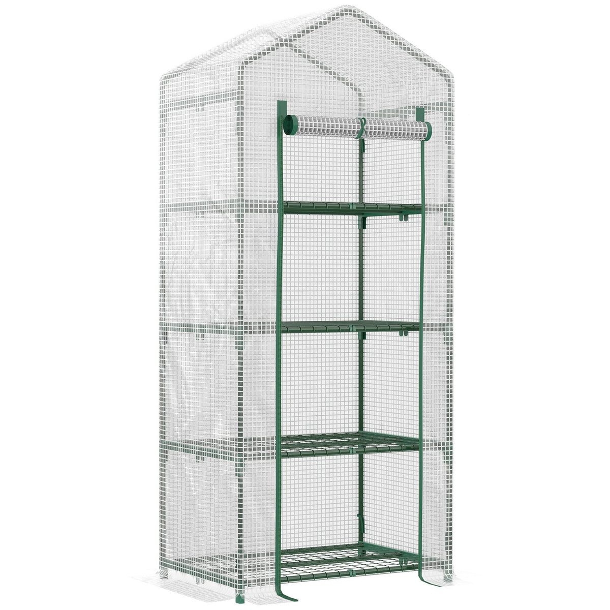 Hvitt drivhus med 4 hyller, folietrekk, 70x50x160 cm