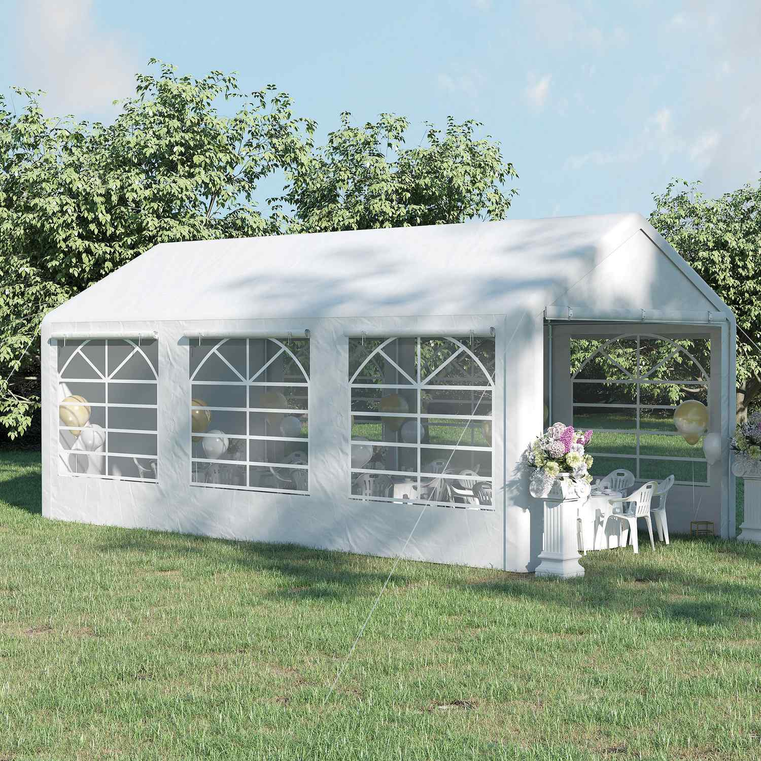 Vitt paviljong partytält, 3x6m, med 4 sidoväggar
