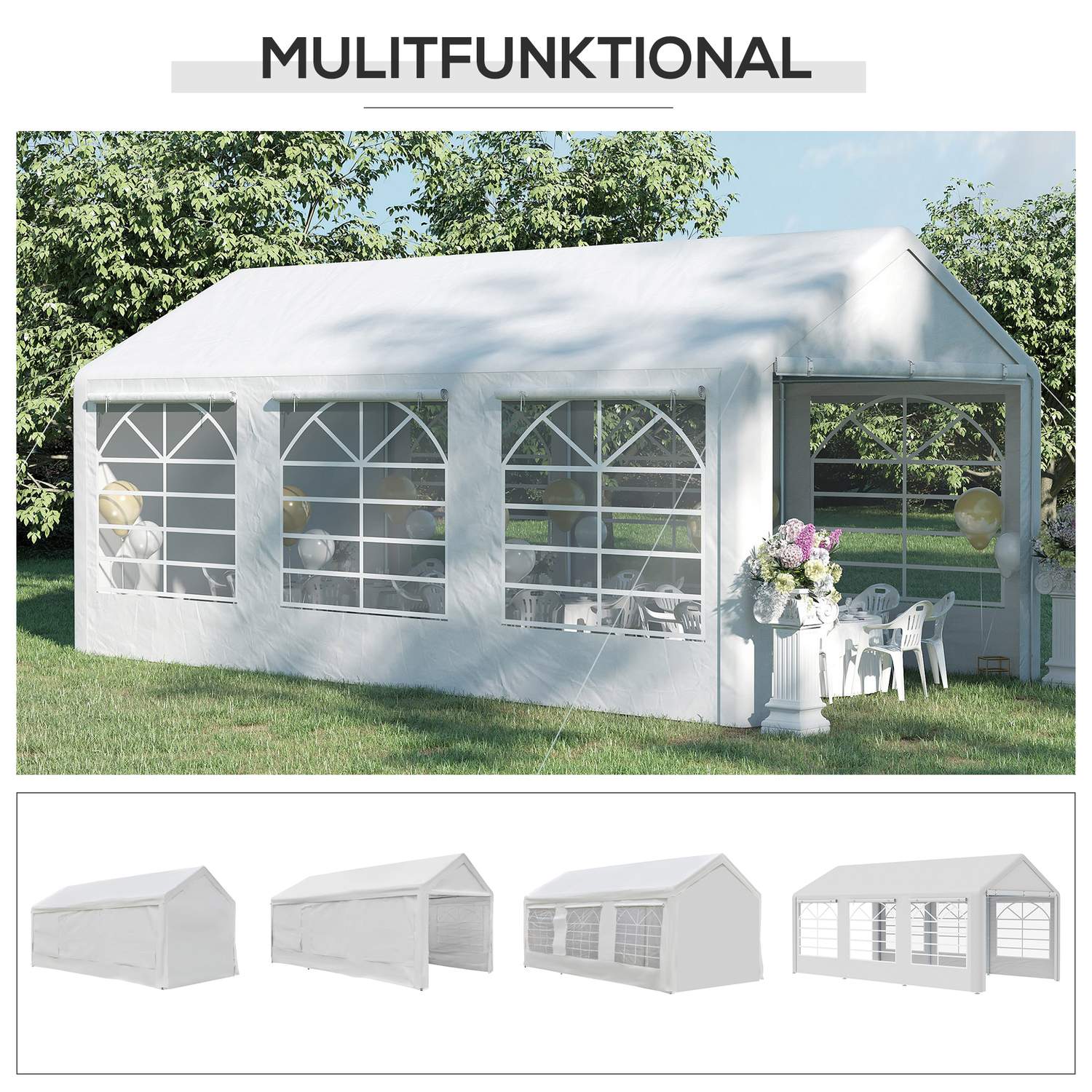 Vitt paviljong partytält, 3x6m, med 4 sidoväggar