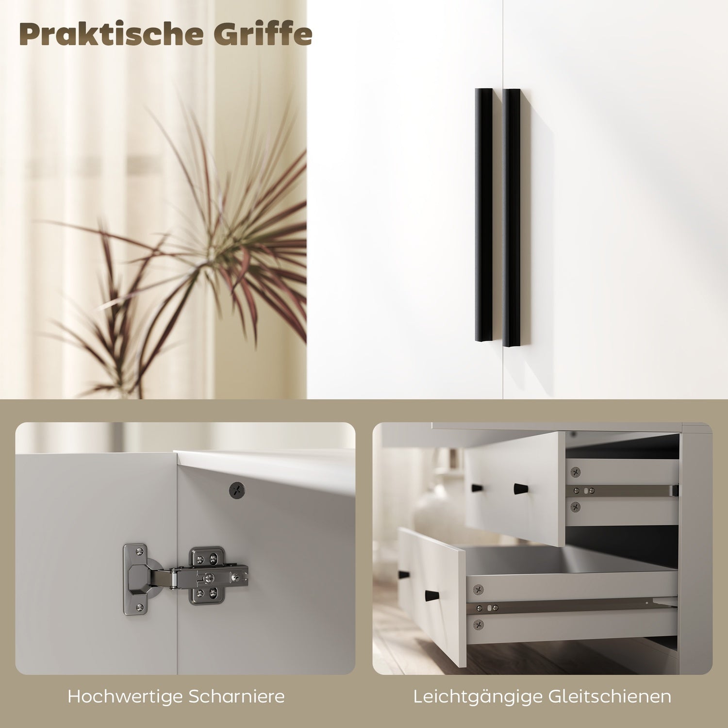 Vit tvådörrars garderob med klädstång och lådor