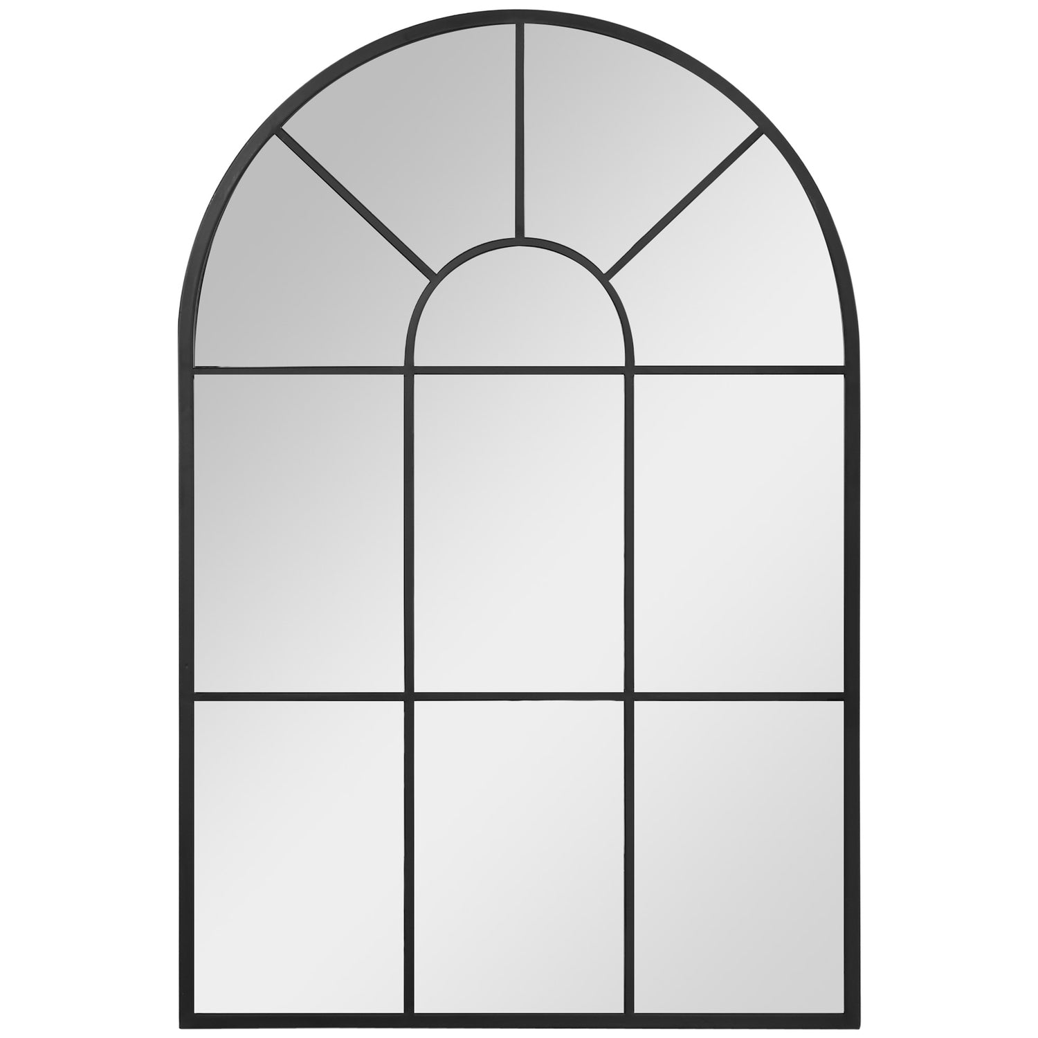 Välvd svart metall väggspegel 91x60cm för heminredning