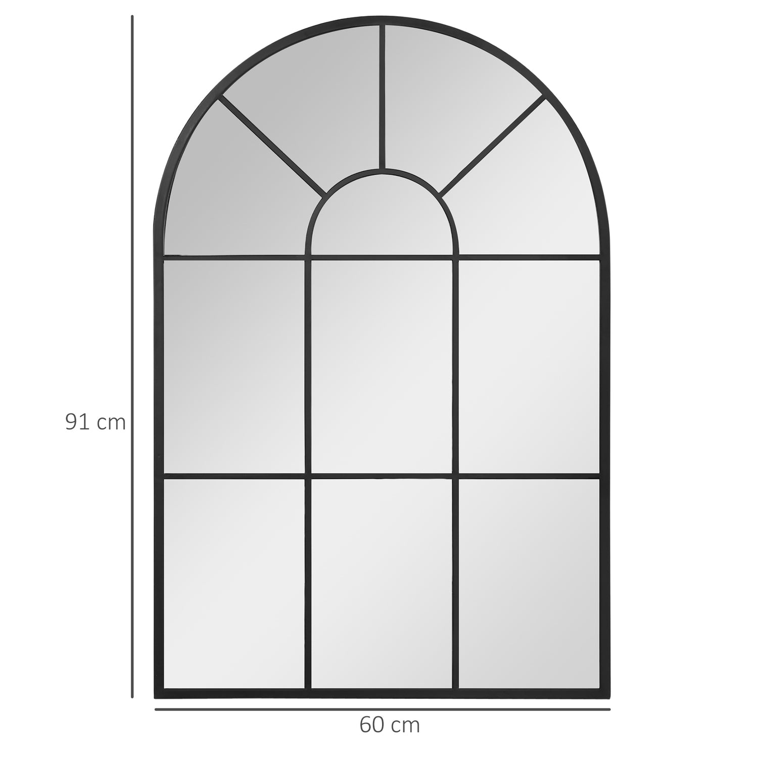 Välvd svart metall väggspegel 91x60cm för heminredning