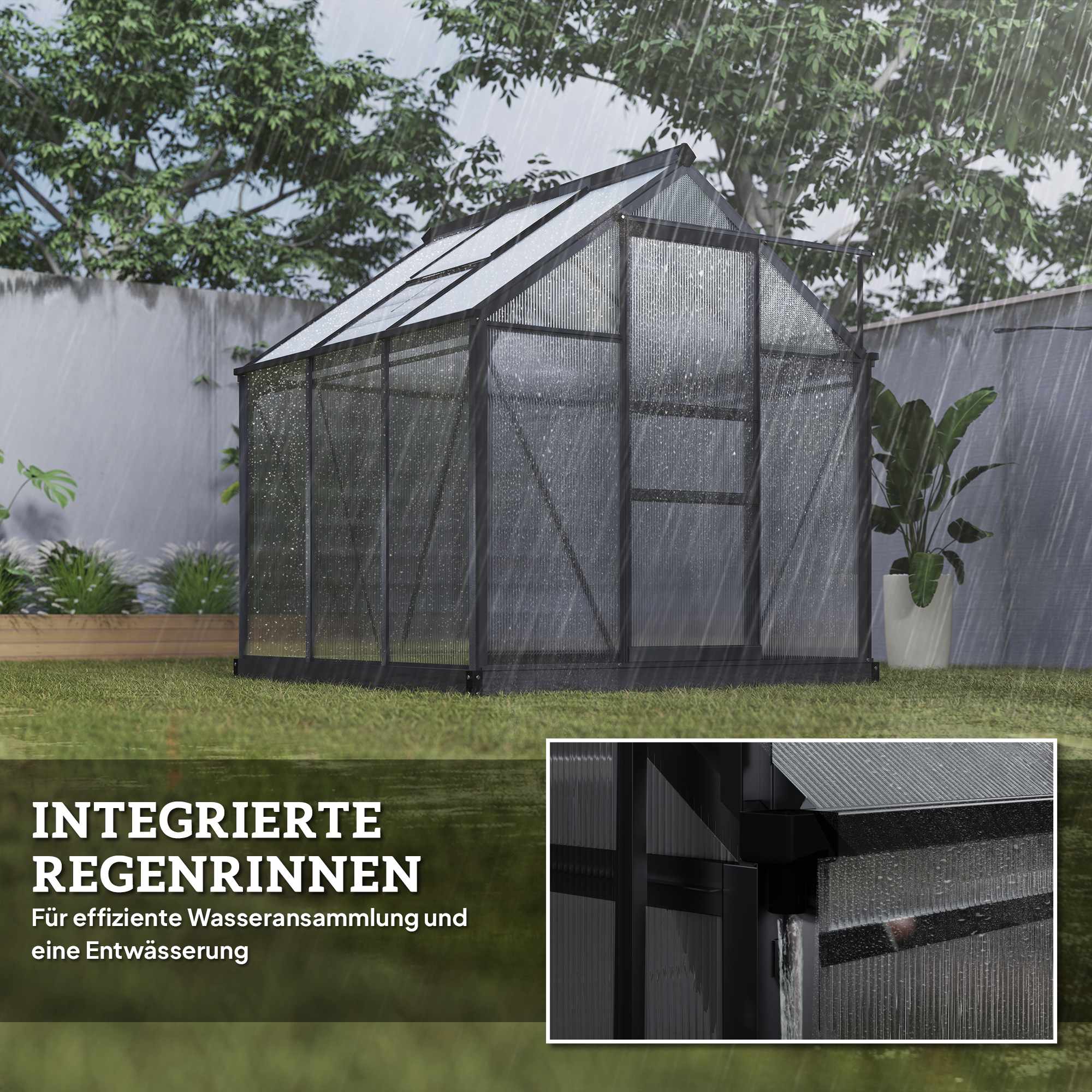 Växthus 3,65 m², aluminiumram, UV-resistenta paneler