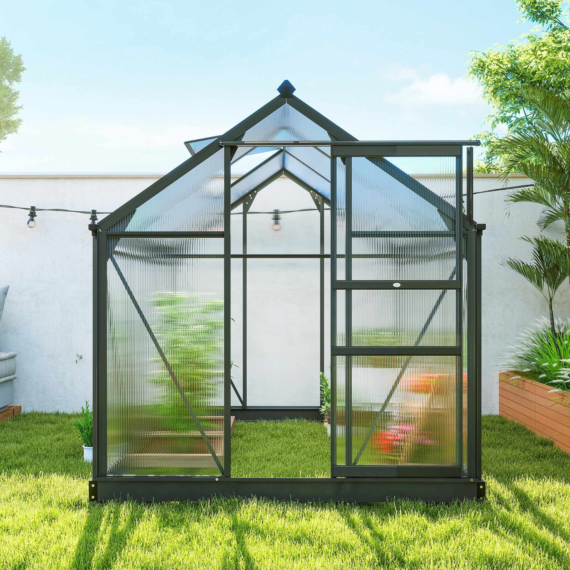 Växthus 3,65 m², aluminiumram, UV-resistenta paneler