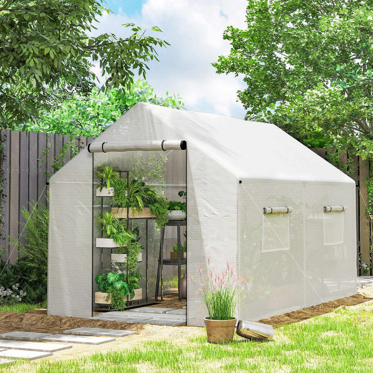 Drivhus 3x2x2 m med UV-bestandig duk, nettingvindu