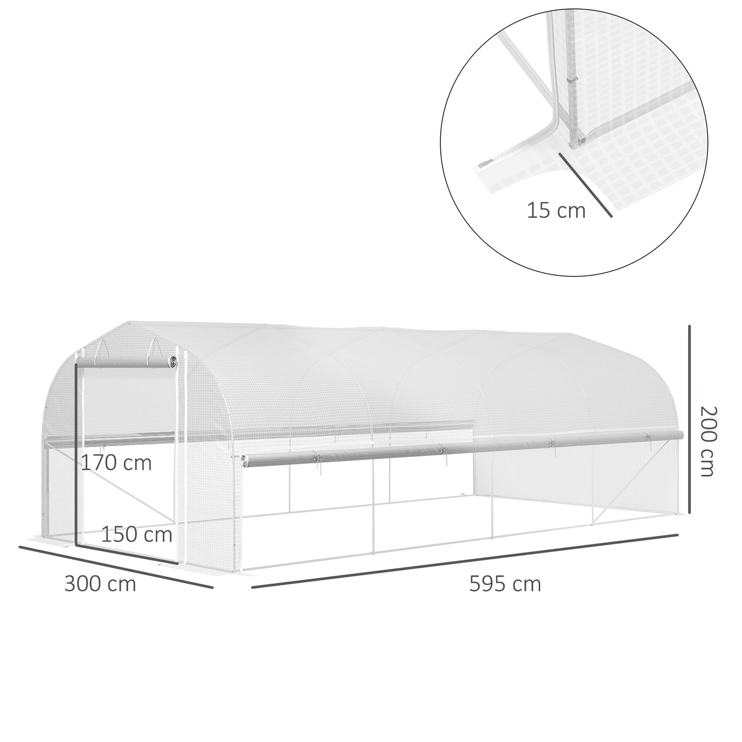 UV-resistent 6x3x2m Växthus, Roll-Up Sidor, Stålram