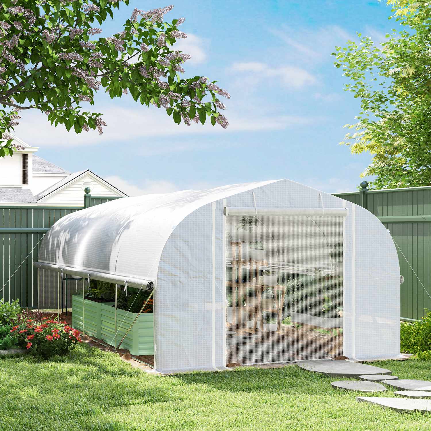 UV-resistent 6x3x2m Växthus, Roll-Up Sidor, Stålram