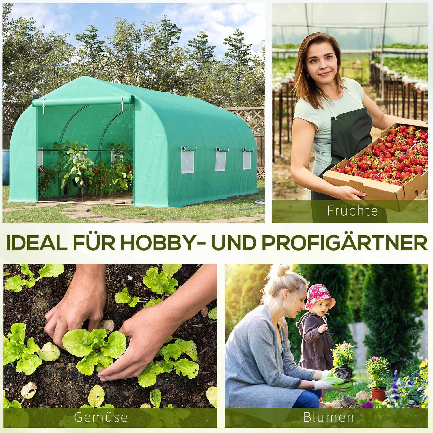 Växthus Kallstomme, Sadeltak, 450×300×205 cm