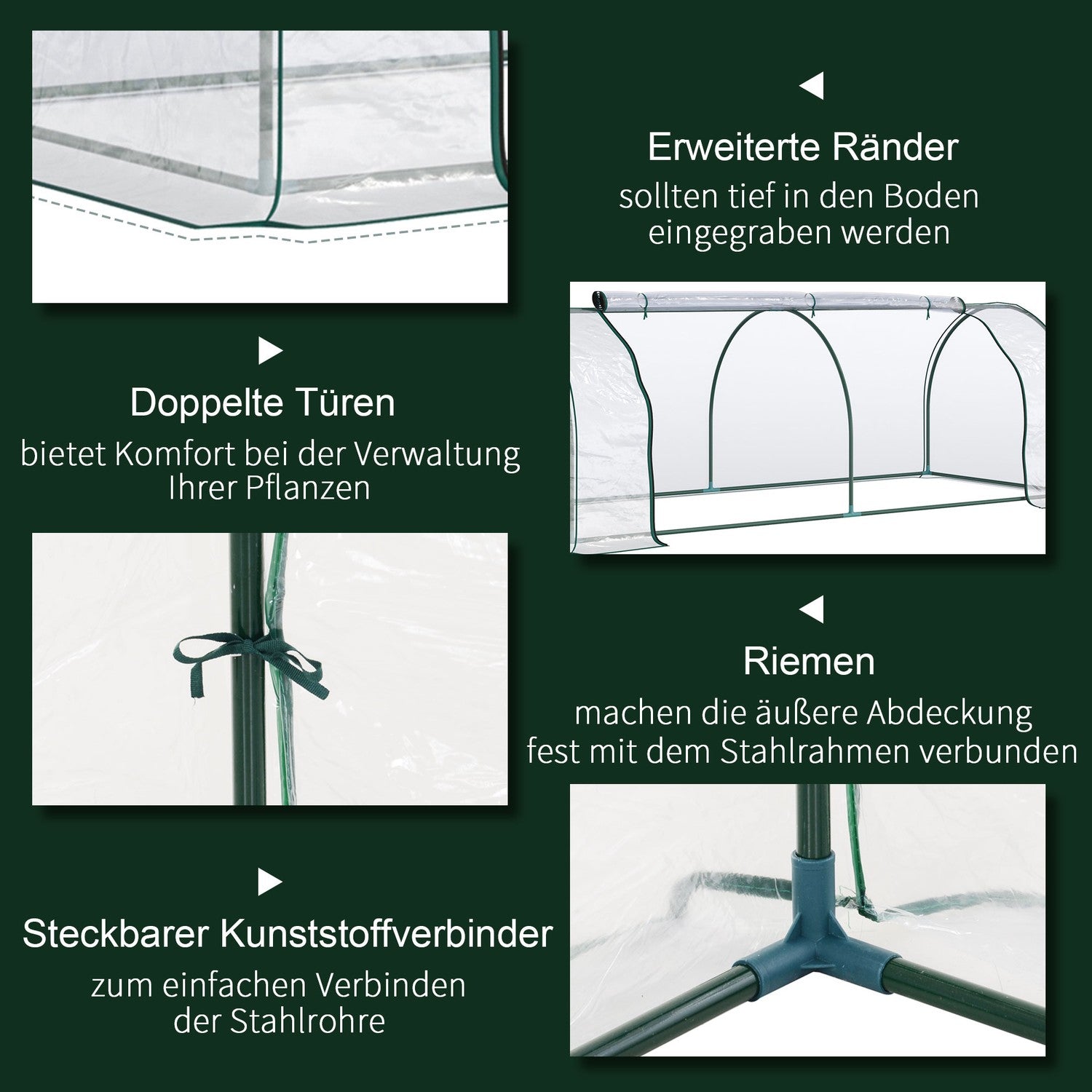 Växthus i stål PVC med dörr – 250x100x80cm kall ram