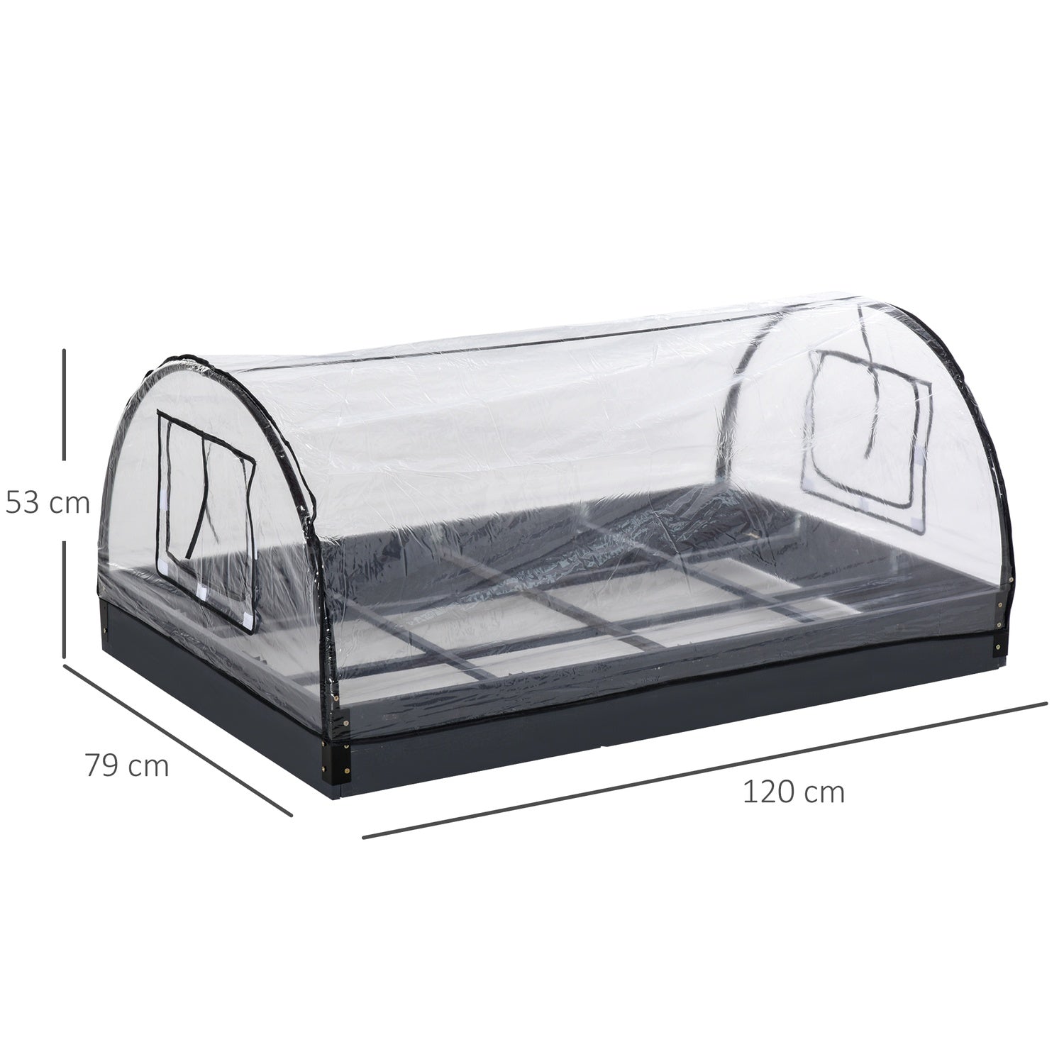 Transparent växthus, PVC och stål, 12 galler, 120x79x53cm