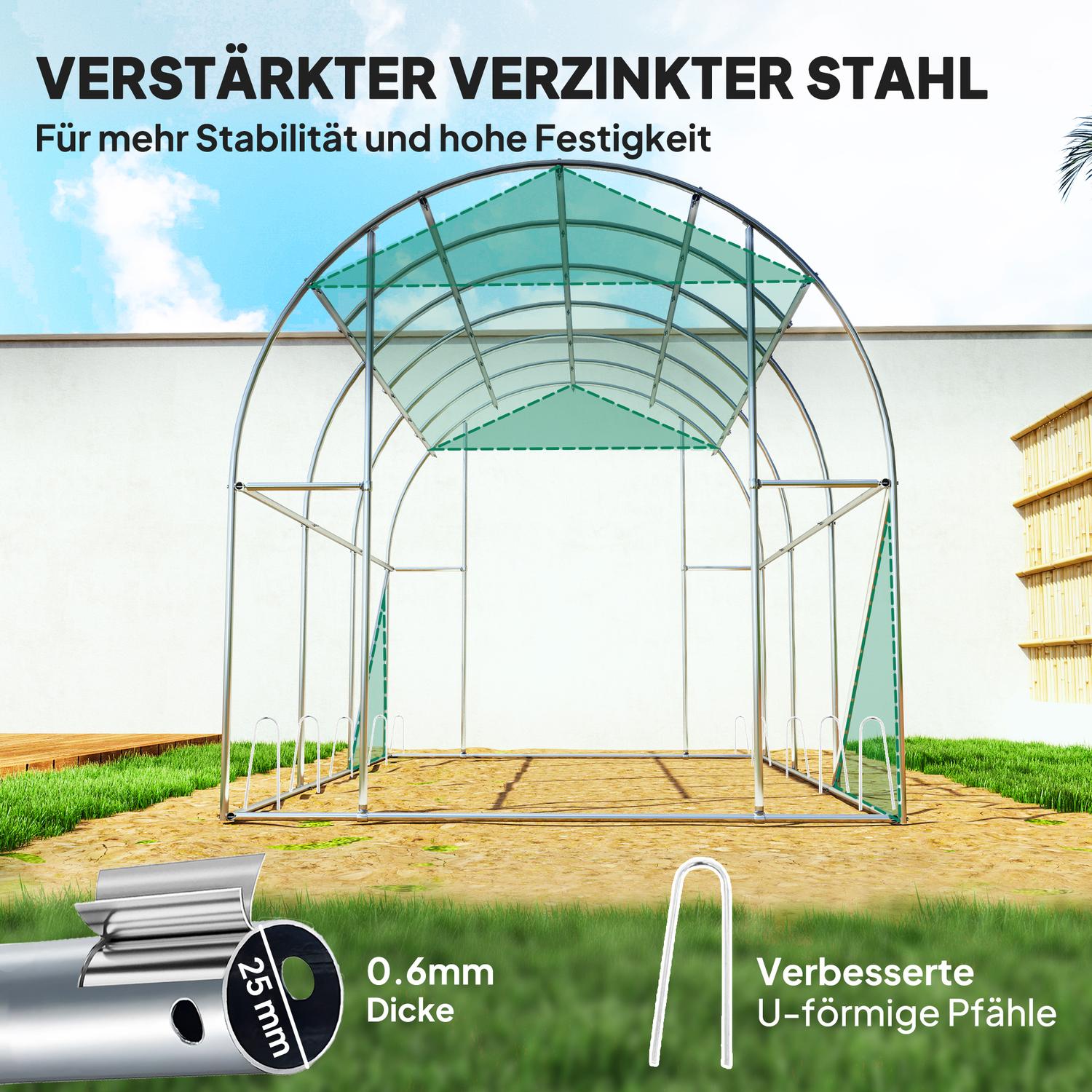 Växthus 3x2x2m UV-beständig, rulldörr, 6 fönster