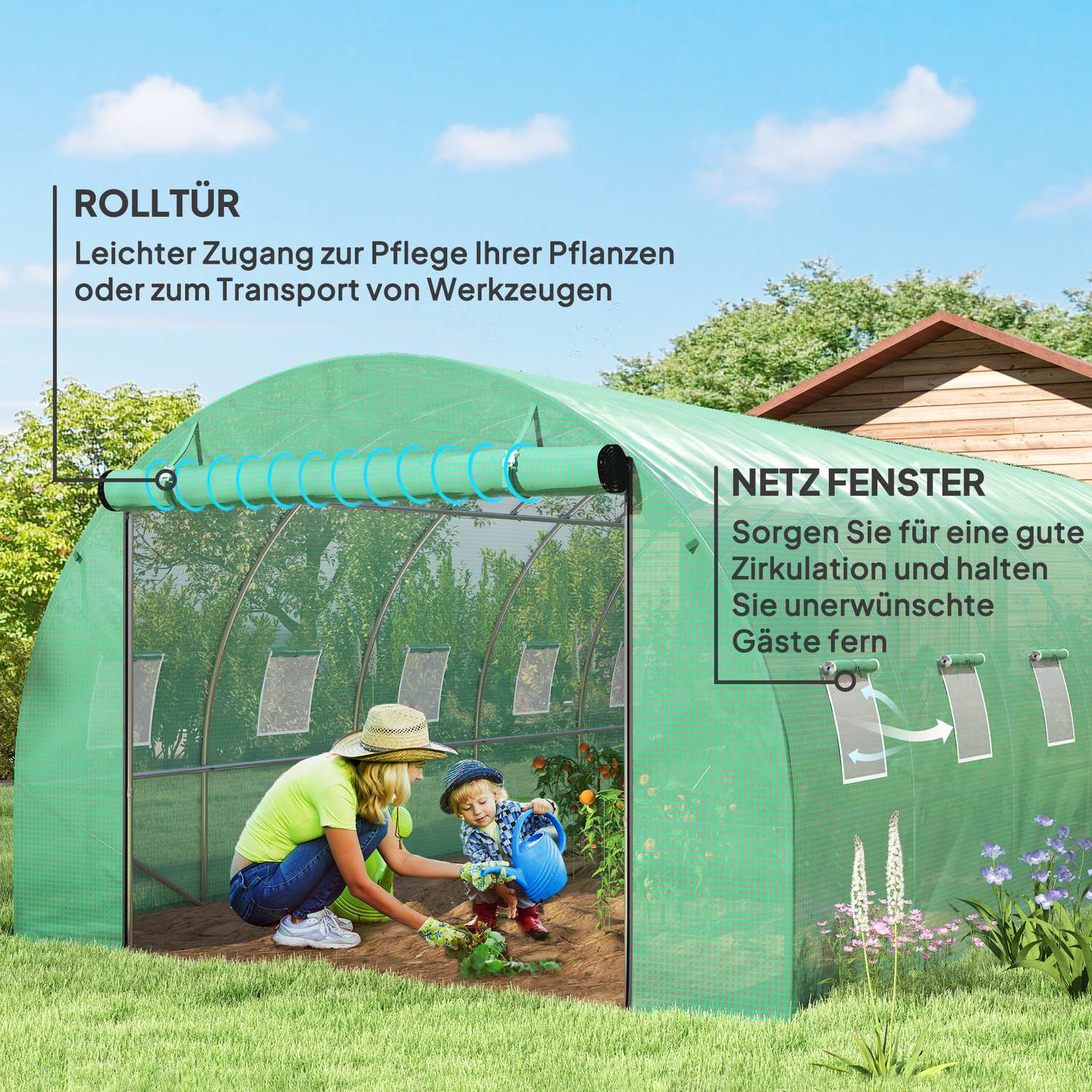 UV-resistent filmväxthus, 6x3x2m, Roll-Up Sidor