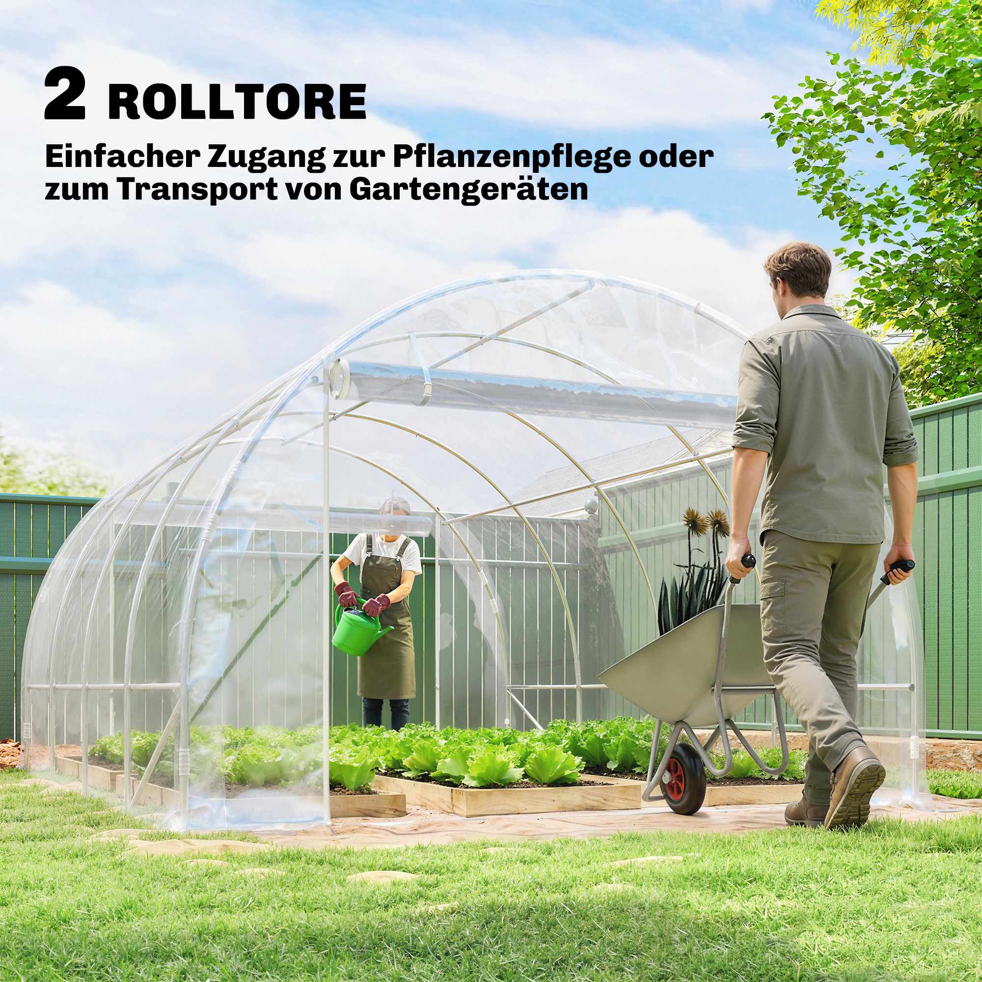 Växthus i polytunnelformat, stålram, UV PE-överdrag