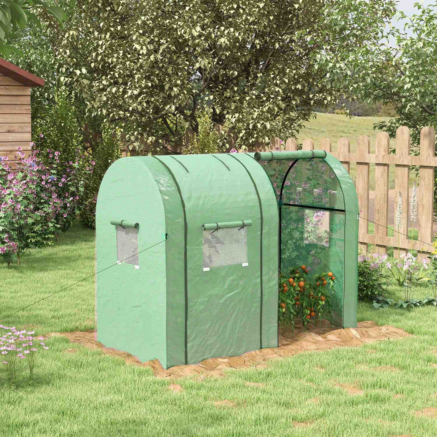Växthus med UV-skydd, 2 dörrar, sidofönster, PE-material