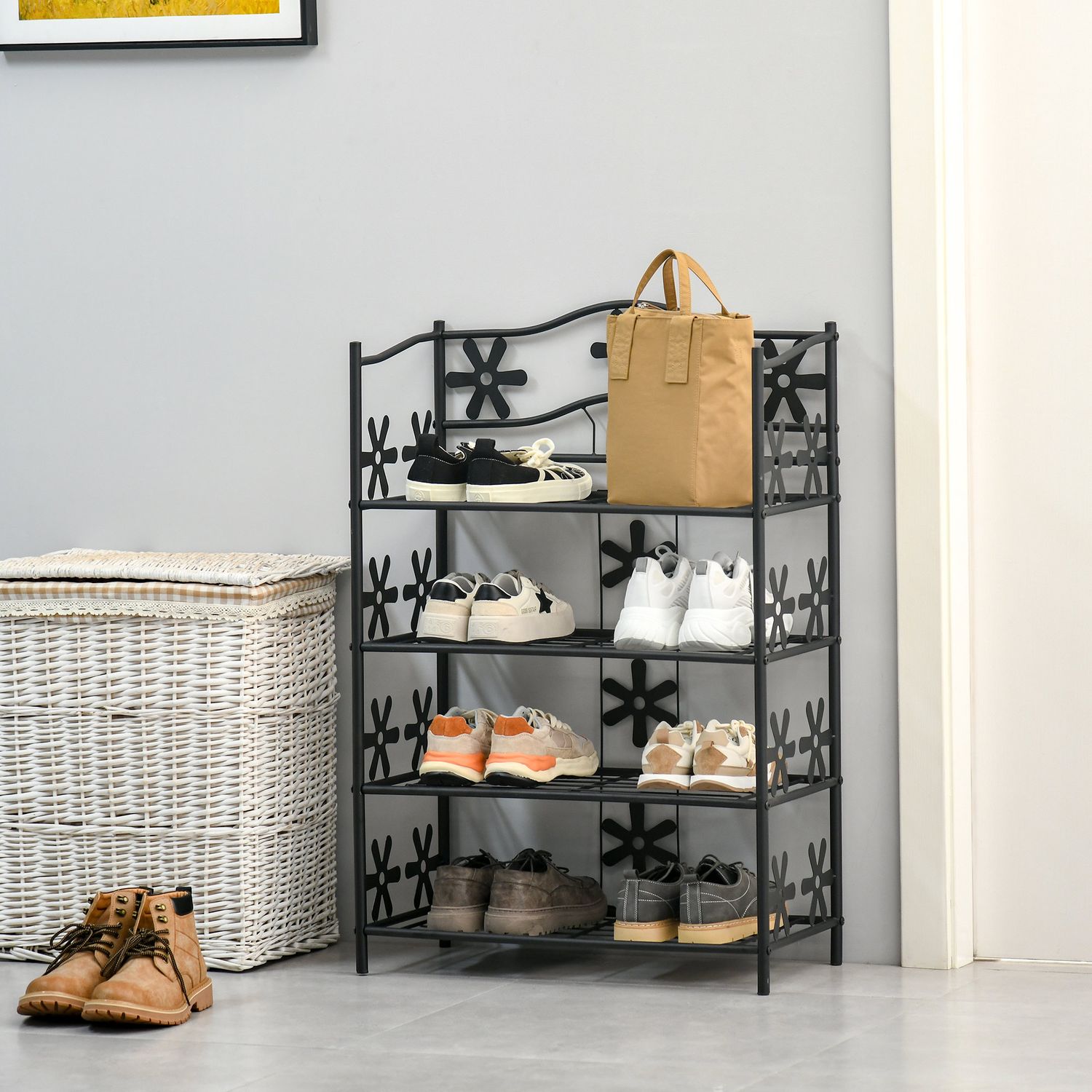 Black Metal Plant Hylla – 4 våningar, 59,5x30x92cm
