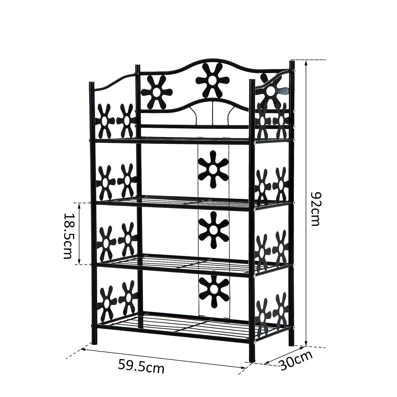 Black Metal Plant Hylla – 4 våningar, 59,5x30x92cm