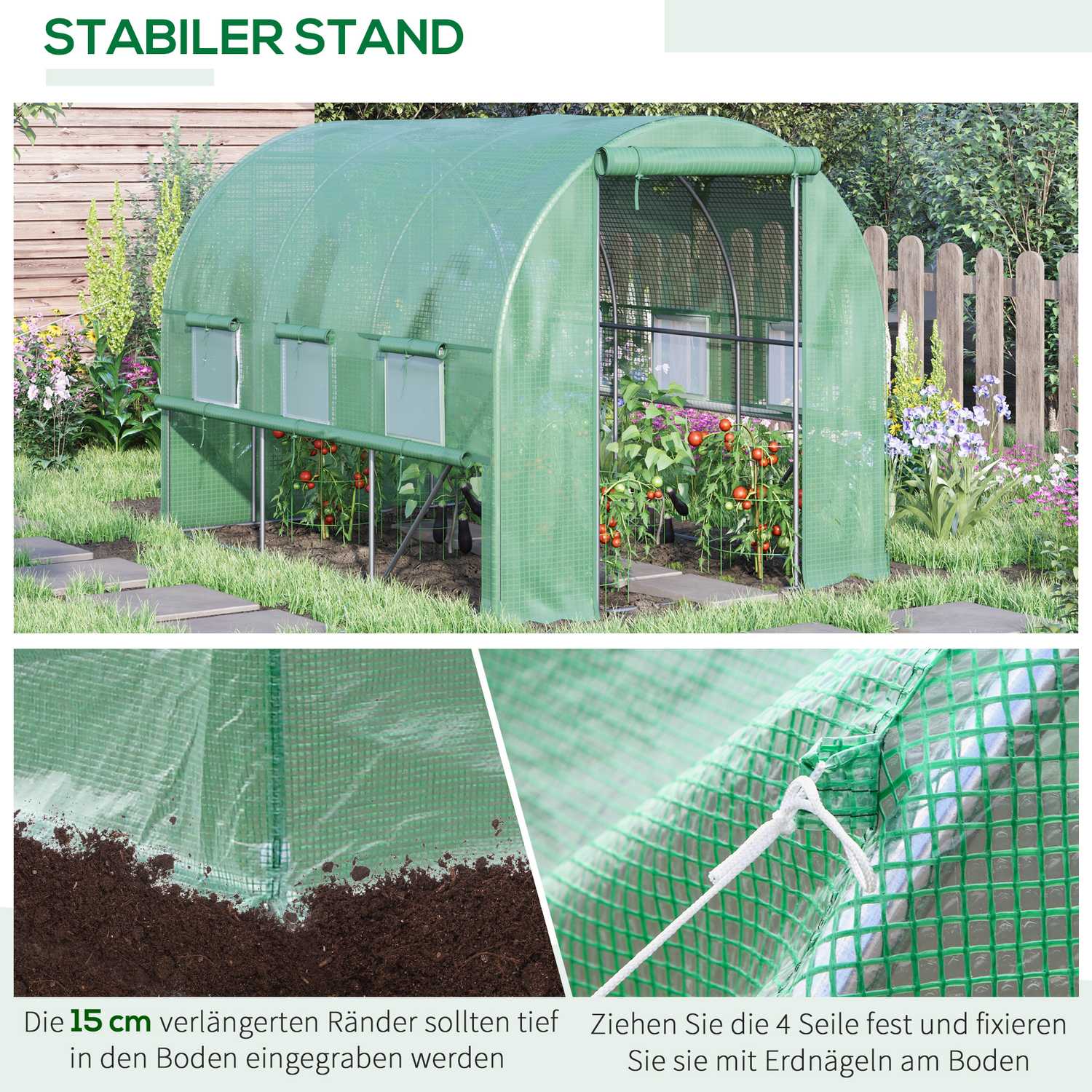 Walk-In Film Greenhouse – UV-skyddad, 6 fönster, 2,95x2x2M