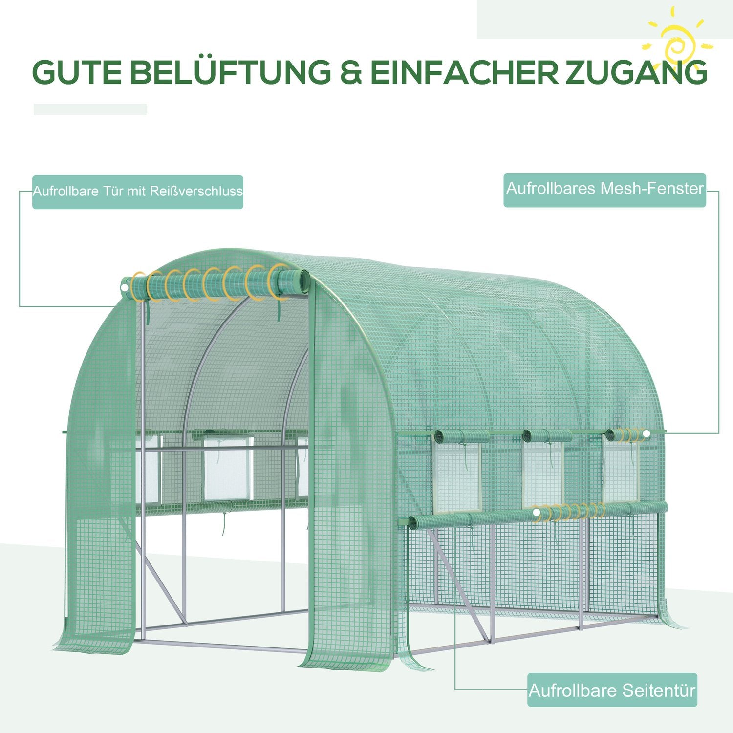 Walk-In Film Greenhouse – UV-skyddad, 6 fönster, 2,95x2x2M