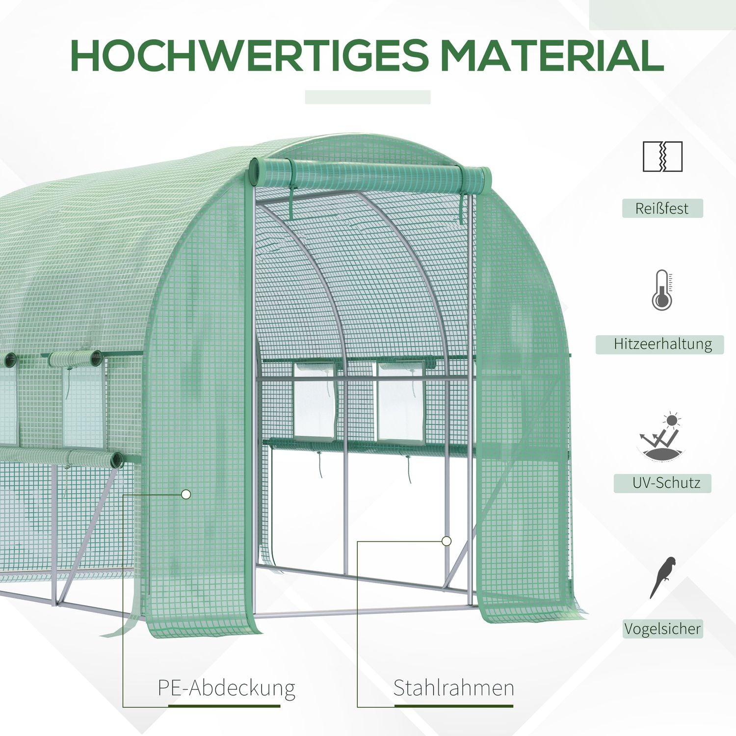 Walk-In Film Greenhouse – UV-skyddad, 6 fönster, 2,95x2x2M