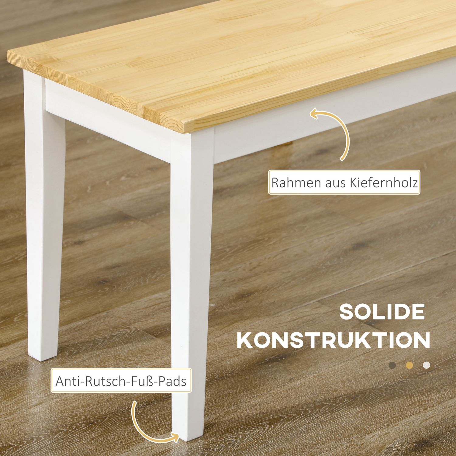 White Pine Wood 2-sits matsalsbänk, 220 kg kapacitet, 102x36x45 cm