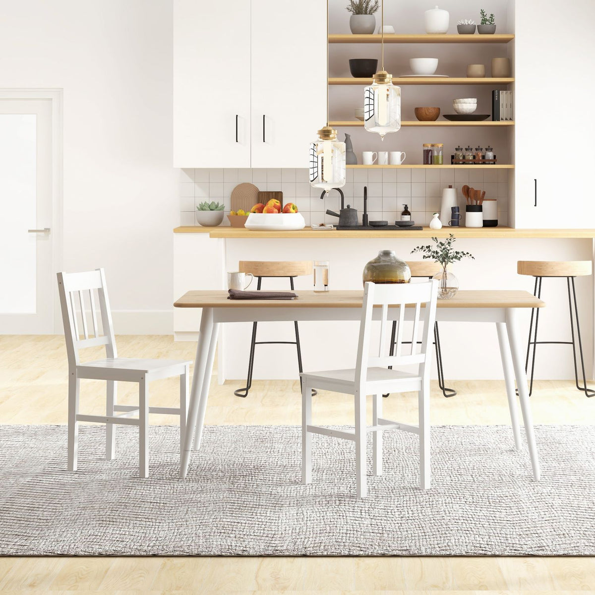 Matstolar i vit furu, set med 2 – 41 x 47 x 86 cm