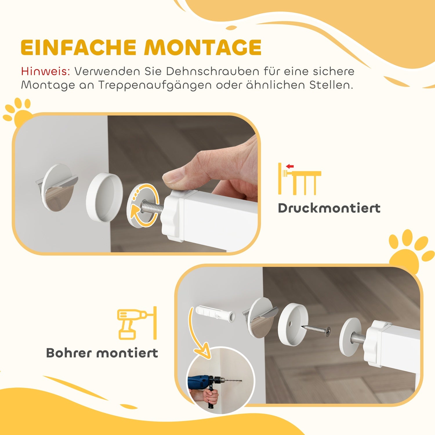 White Steel Dog Gate – No-Drill, Låsbar, 76-104 cm