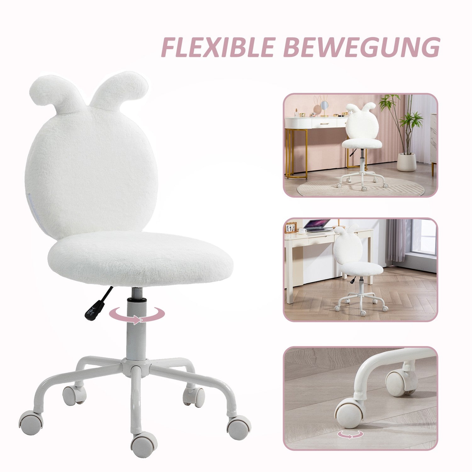 White Velvet Rabbit Ear Swivel Chair – Justerbar i höjdled
