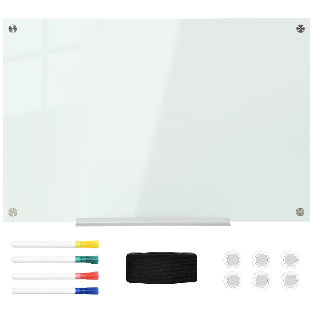 Whiteboard glasstavle, staffeli, hylle, 90x60cm, 4 penner