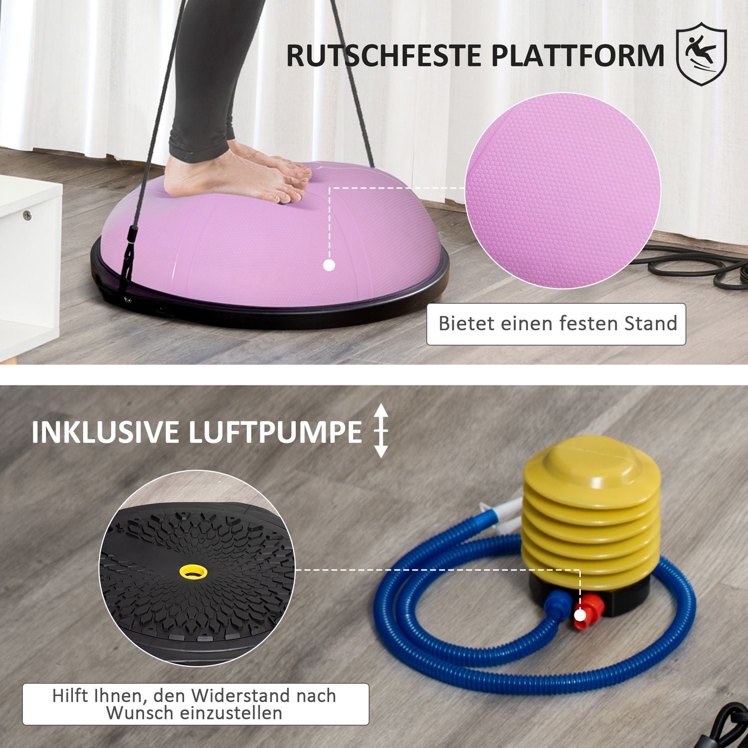 Yoga Hemisphere Balance Trainer med rep, ljuslila, Ø 64cm