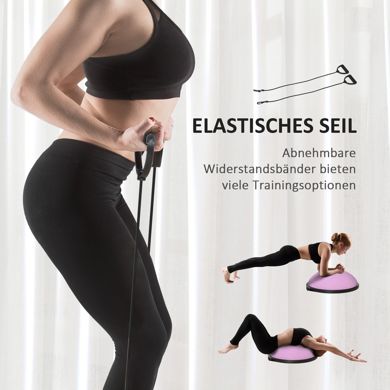 Yoga Hemisphere Balance Trainer med rep, ljuslila, Ø 64cm