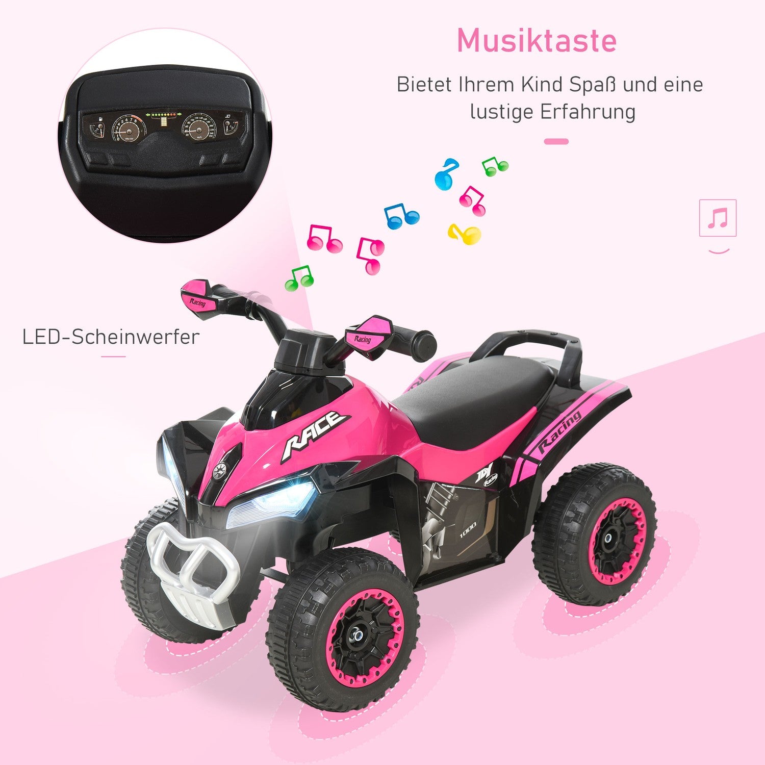 Pedal åkbil för småbarn, ljus & musik, rosa
