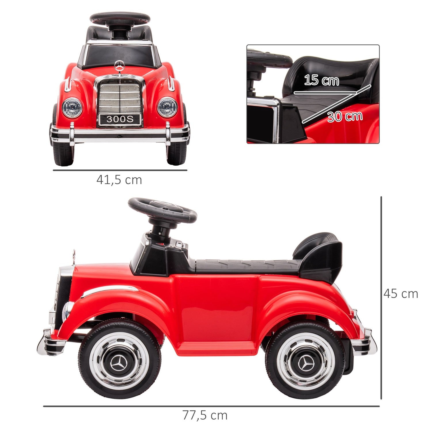 Åkbil för barn, 18-48 månader, röd med förvaring