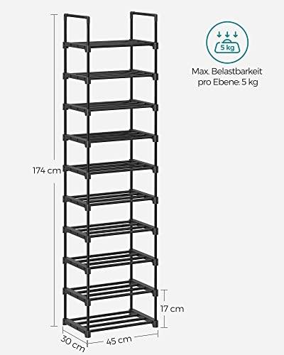 10-lags smalt skostativ, plassbesparende, flyttbare hyller