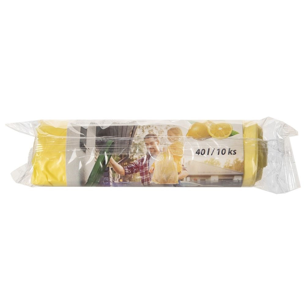 10-pack gula soppåsar 40L HDPE med citrondoft och dragsnöre