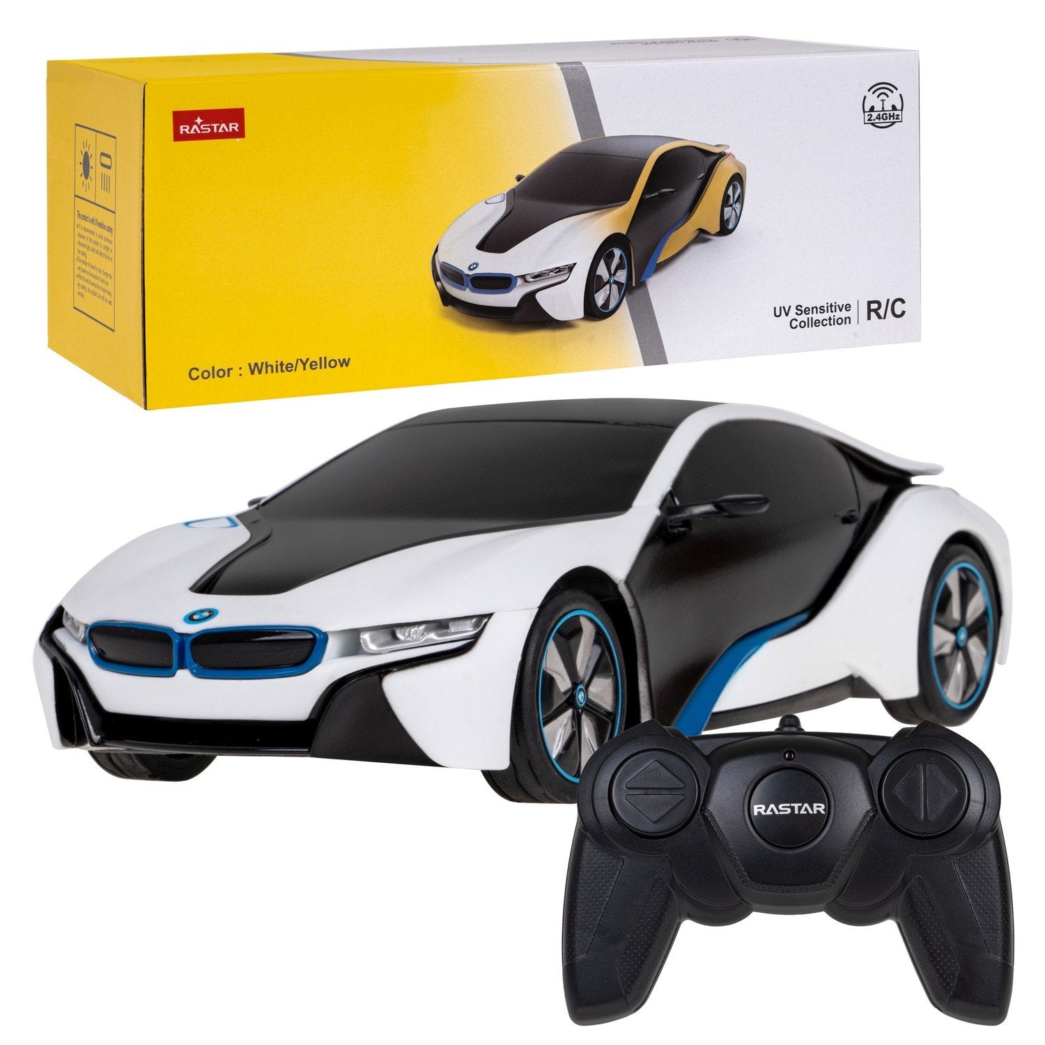 1:24 BMW i8 R/C-bil med LED-lys og gummihjul 