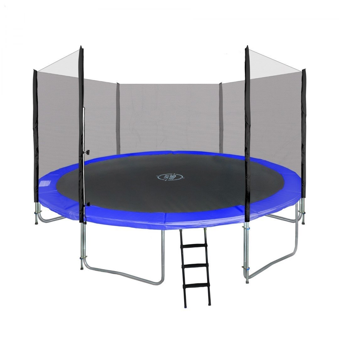 12FT blå trampoline med sikkerhetsnett for utendørs moro