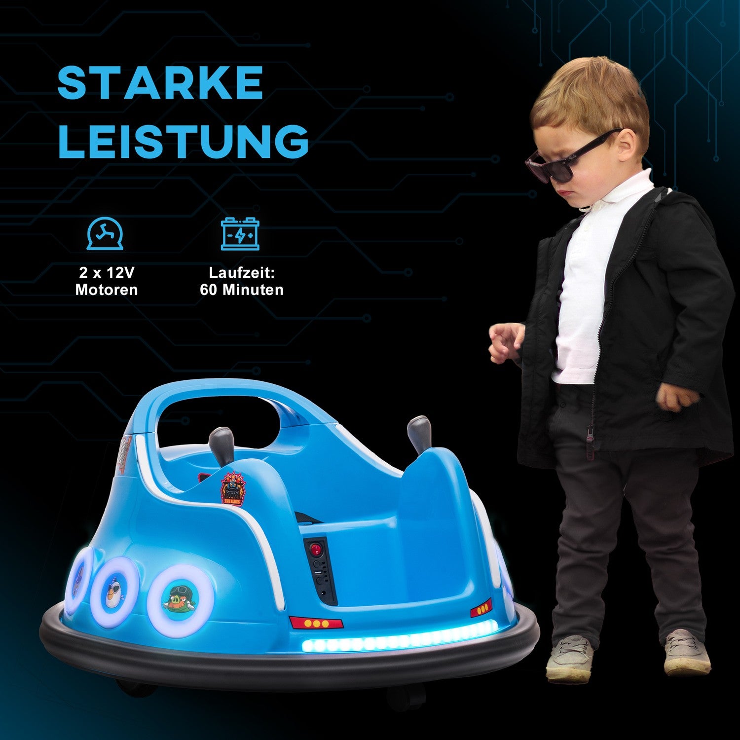 12V Kids Electric Bumper Car, Fjärrkontroll, 360° Spin