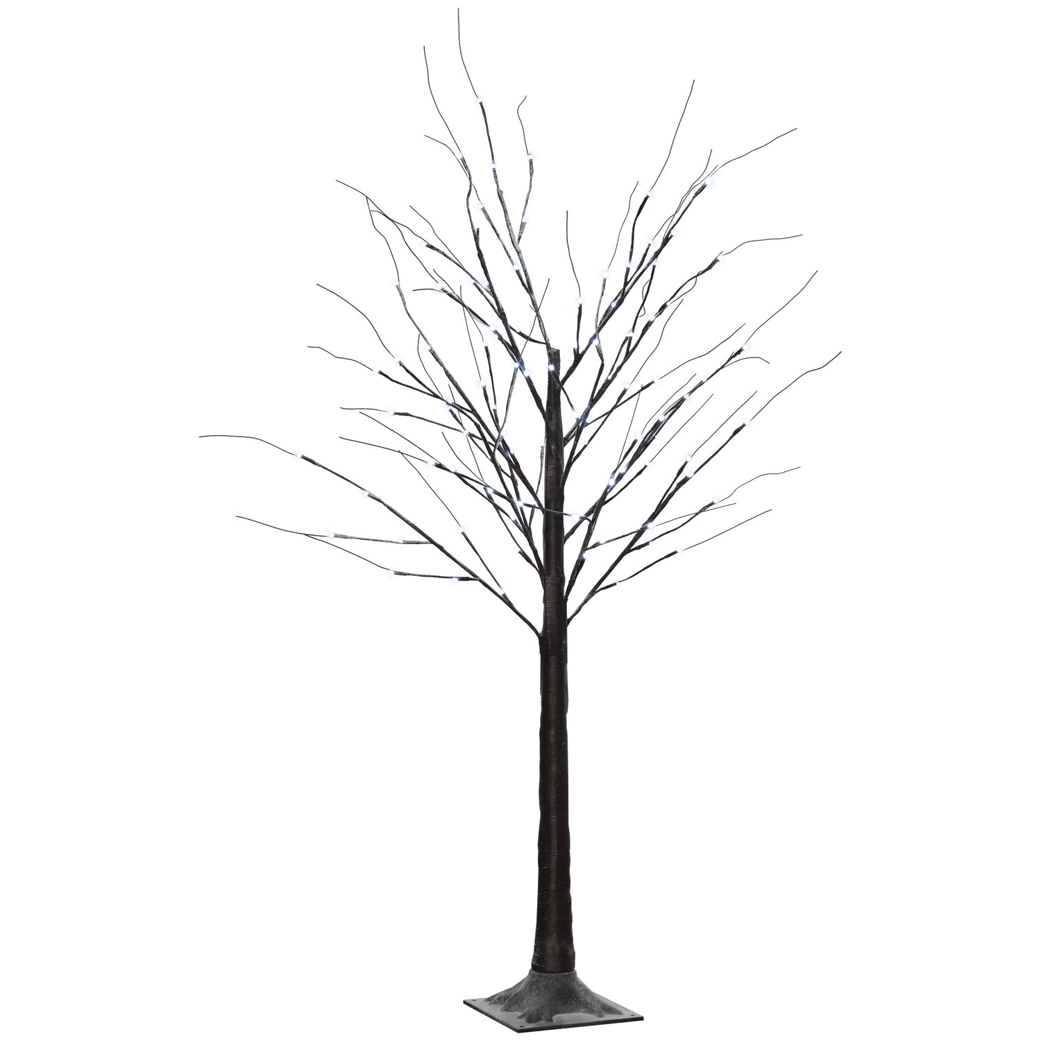 Konstgjord björk, 150 cm – LED-ljus & snö