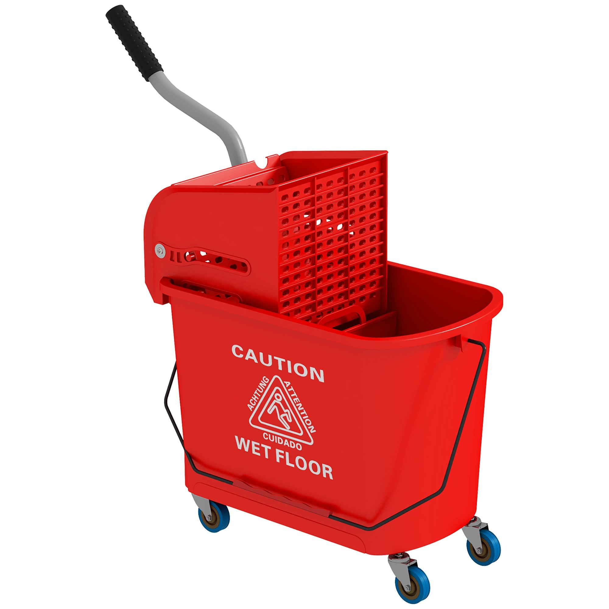20L mopphink med vrider, hjul, röd plast
