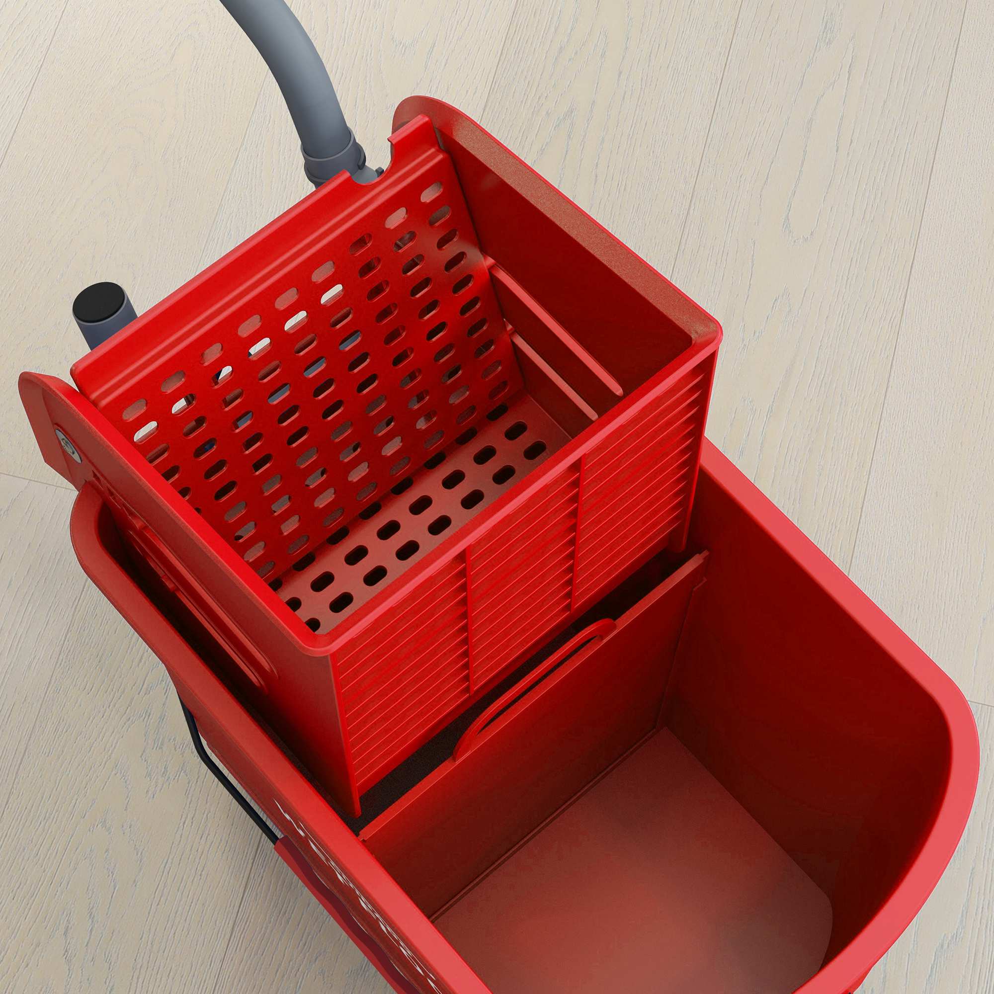 20L mopphink med vrider, hjul, röd plast