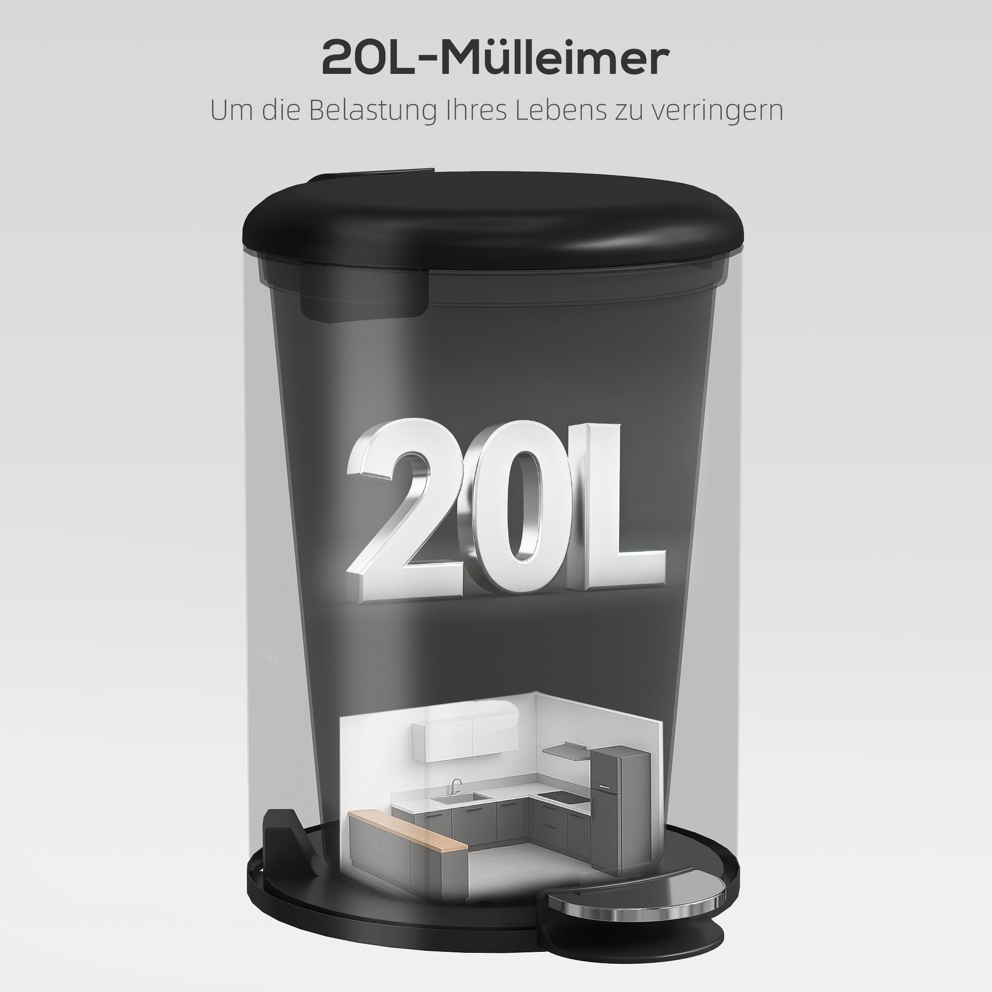 20L pedalpapperskorg, mjukstängande lock, svart metall