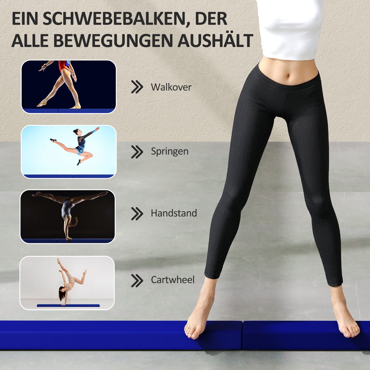 236 cm halkfri vikbar balansbalk för barn, inomhus/utomhus